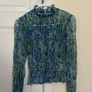 Free People Sheer Blue and Green Blouse